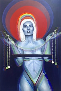 Pleasure Please is the first painting of the innovative art project ATELIER AMORCORE, focused on a spiritual, playful and creaitve view on extraordinary pleasure practices like submission & dominance, consensual giving and receiving of pain and other BDSM related roleplays.